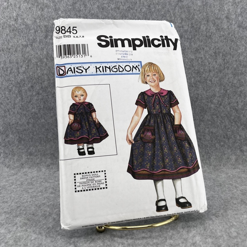 Uncut Daisy Kingdom 9845 Girls Dress Doll Dress Sewing Pattern‎ 5-8 Simplicity